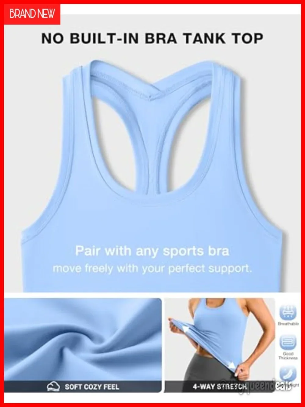 SANTINY Women's Workout Tank Top Racerback Scoop Neck Sleeveless Gym Shirt